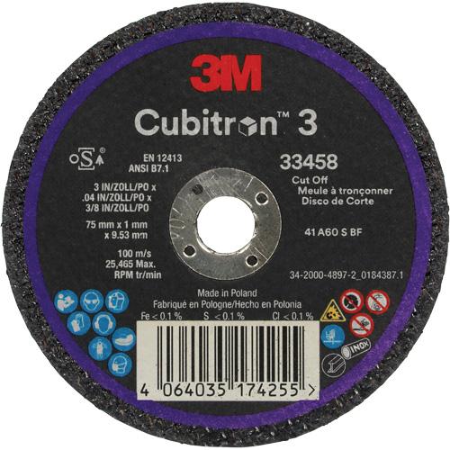 Cubitron™ 3 Cut-Off Wheel - 3", 0.039", 3/8", Ceramic, Centre Hole, Resin, Black, 1095 Days