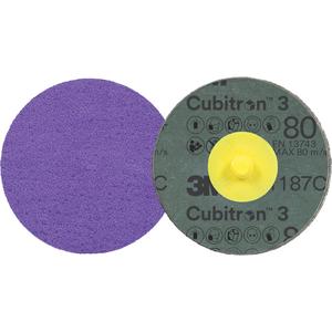 Cubitron™ 3 Roloc™ Fibre Disc - 3", TR, 80+, Ceramic, Resin, Purple, 1825 Days, Blending Corners, Stock Removal, Weld Removal, Metal Stock Removal, Weld Grinding, Surface Finishing, Blending, Grinding