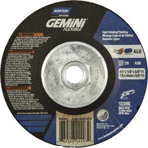 Gemini Flexible A AO Grinding and Cutting Wheel - 4-1/2", 1/8", 5/8"-11, 13580, 29, Aluminum Oxide, 36, Coarse
