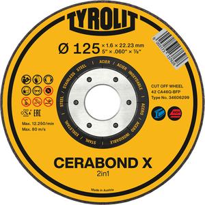 CERABOND X Cut-Off Wheel for Steel & Stainless Steel - 4-1/2", 0.45", 7/8", 12250, 1, Ceramic