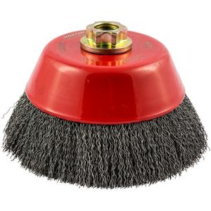 Crimped Wire Cup Brush - 4", 0.014", Steel, 5/8"-11, 9000