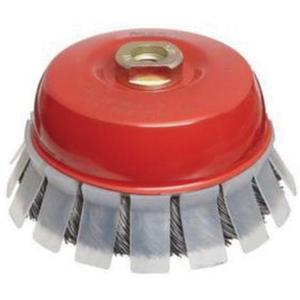 Knotted Wire Cup Brush with Protective Guard - 2-3/4", 0.02", Steel, 5/8"-11, 15000