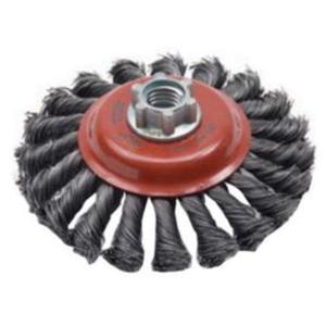 Twist Knot Saucer Cup Brush - 4", 0.02", Steel, 5/8"-11, 15000