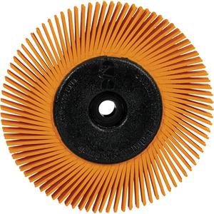 Scotch-Brite™ Type A Precision Radial Bristle Brush PN-RB with Adapter - 80+, Ceramic, 6", 6000 RPM, Orange, Type A (Angled), 1"