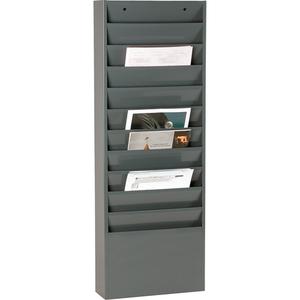 Literature Storage Rack - Stationary, 11, Steel, Grey, 36", 13-1/4", 4-1/8", Wall /Floor Mount, 1", 8 3/4", 12 1/8"