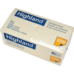Highland™ Note Message Pads - Non Recycled, Yellow, 3", 1-1/2", 3", 100, 12