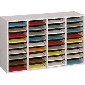 Adjustable Compartment Literature Organizer - Stationary, 36, Wood, Grey, 24", 39-1/4", 11-3/4"