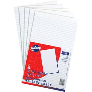 White Paper Pads - Non Recycled, 14", 8-1/2", Legal, Ruled 5/16"