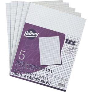 White Paper Pads - Non Recycled, 11", 8-1/2", Letter, quadruled, 4 sq./in.