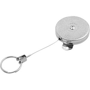 Self Retracting Key Chains - Chrome, 48", Stainless Steel, 8 oz. - 10 oz., Mounting Bracket, 15