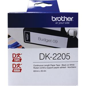 DK Series Continuous Length Label Tape - Paper, Black on White, 2-1/2", DK2205, 100', Brother(TM) QL-1050, Brother(TM) QL-1050N, Brother(TM) QL-1060N, Brother(TM) QL-500, Brother(TM) QL-550, Brother(TM) QL-570