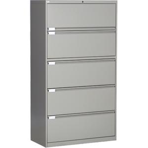Lateral Filing Cabinet - 65-1/2", 36", 18", 5, Grey, Steel, 65 1/2", 36", 18", Fixed Door