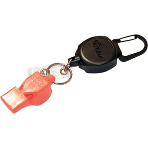 Self Retracting ID Badge and Key Reel with Whistle - Zinc Alloy Metal, 24", Kevlar® Cable, 0 oz. - 4 oz., Carabiner, Black, 1- 3/8" (3.5 cm), 6, 1