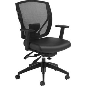 Multi-Tilter Arm Chairs - Black, Vinyl, 300 lbs., 39-1/2", 26", 27", 17.5" to 21.5", 27" L x 26" W x 39.5" H, Dual Wheel Carpet Casters