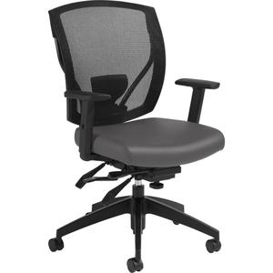Multi-Tilter Arm Chairs - Charcoal, Vinyl, 300 lbs., 39-1/2", 26", 27", 17.5" to 21.5", 27" L x 26" W x 39.5" H, Dual Wheel Carpet Casters