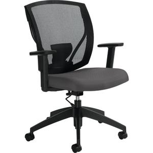 Task Chairs - Charcoal, Vinyl, 300 lbs., 39-1/2", 26", 27", 16" to 20", 27" L x 26" W x 39.5" H, Dual Wheel Carpet Casters