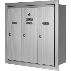 Single Deck Recessed Mailboxes - Aluminum, 3, 16", 5-1/2", Wall, Indoor, Vertical, Top, 18-7/8", 19-1/8", 7-1/8", Reinforced extruded aluminum