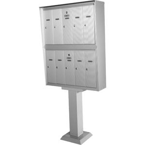 Double Deck Mailboxes - Aluminum, 10, 16", 5-1/2", Pedestal, Indoor/Outdoor, Vertical, Top, 29-7/8", 38-1/4", 7-1/4", Reinforced extruded aluminum