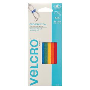 One-Wrap® Fastener Tape - Hook & Loop, 1/2", 8", Self-Grip, Multicolour, Polypropylene, Nylon, Blue, green, yellow, orange and red, 5