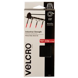 Industrial Strength Fastener Tape - Hook & Loop, 2", 4', Adhesive, Black, Nylon