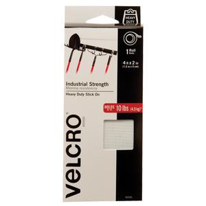 Industrial Strength Fastener Tape - Hook & Loop, 2", 4', Adhesive, White, Nylon
