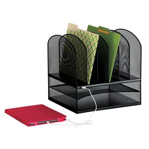 Onyx™ USB Powered Desk Organizer - 13-1/4", 11-1/2", 13", Mesh, Black, 5'