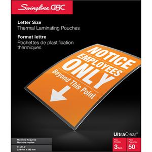 Swingline™ GBC® UltraClear™ Laminating Letter Pouches - 3 mils, 11-1/2", 9", Clear, 50