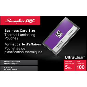 Swingline™ GBC® UltraClear™ Laminating Business Card Pouches - 5 mils, 3-11/16", 2-3/16", Clear, 100