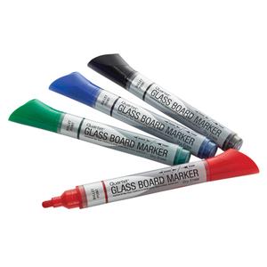 Quartet® Premium Glass Dry-Erase Markers - Assorted, Bullet, Black, blue, red, and green, 4, Dry Erase