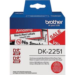 Brother® Labels - 2.4" (62 mm), 50 ft. (15.2 m), Black/Red on White, 1