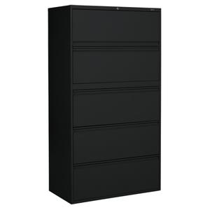 Lateral Filing Cabinet - 66-5/9", 36", 19-1/4", 5, Black, Steel, Receding Door, Fixed Door, 12"