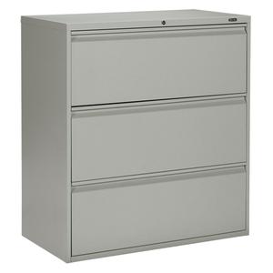 Lateral Filing Cabinet - 39-3/50", 36", 19-1/4", 3, Grey, Steel, Fixed Door, 12"