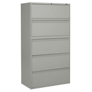 Lateral Filing Cabinet - 66-5/9", 36", 19-1/4", 5, Grey, Steel, Receding Door, Fixed Door, 12"