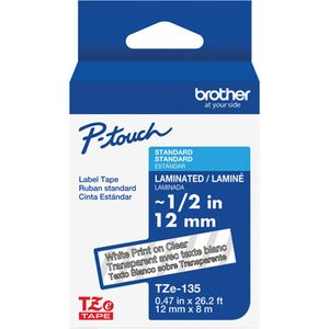 Laminated Tape for P-Touch® - 12 mm, White on Clear, 8 m