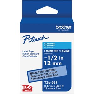 Laminated Tape for P-Touch® - 12 mm, Black on Blue, 8 m
