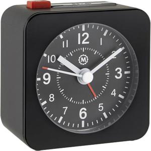Mini Non-Ticking Alarm Clock - Battery Operated, Surface, Analog, Plastic, Black, Black