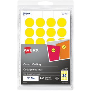 Identification and Coding Labels - Round, Yellow, 3/4", 3/4", Package, Removable, 240, Package