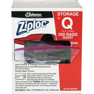 Ziploc® Double Zip Food Storage Bags - Zipper, 7", 7-7/16", 500, 1 Quart, 1.66-mil