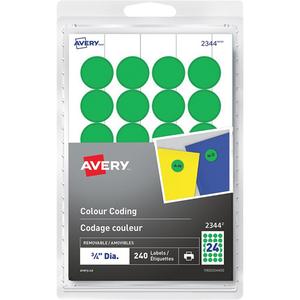 Identification & Coding Labels - Round, Green, 3/4", 3/4", Package, Removable