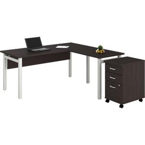 Newland "L" Shaped Desk with Pedestal - 29-3/5", 66", 66", Dark Brown, 25.85 ft³ (0.73 m³)