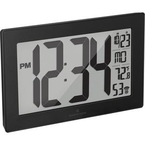 Self-Setting & Self-Adjusting Wall Clock with Stand - Battery Operated, Wall, Digital, Black