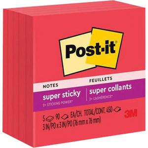 Post-it® Super Sticky Notes - Non Recycled, Red, 3", 3", Candy Red, 90