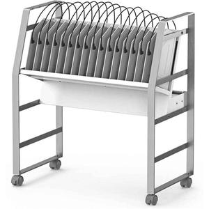 Open Charging Cart - 16, 32, USB-C, 27” W x 14.75” D x 39.75” H, 1.25” W x 8” D, 110 lbs. (55 lbs. per shelf), 2” full-swivel nylon casters, two with locking brakes