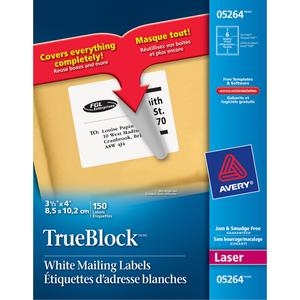 TrueBlock™ Laser Shipping Labels - White, 3-1/3", 4", Package, Non Removable, 25, Package