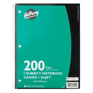 1 Subject Spiral Notebook - 10-1/2", 8", Assorted Colours, 200