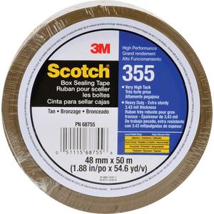 Scotch® 355 Box Sealing Tape - Hand, Hot Melt, 48 mm (1-22/25"), 50 m (164'), 3.4 mils, Polypropylene, clear