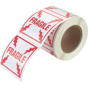 "Fragile" Special Handling Labels - Red on White, 4", 4", Non Removable, Roll, Square, Roll, Fragile, 500