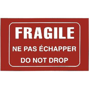 "Fragile" Bilingual Special Handling Labels - White on Red, 3", 5", Non Removable, Roll, Rectangular, Roll, Fragile Ne pas échapper Do Not Drop, 500