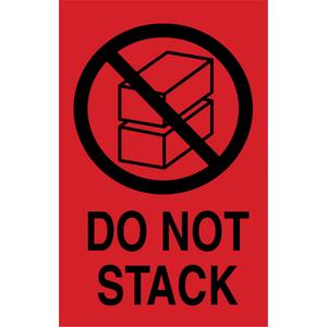 "Do Not Stack" International Shipping Labels - Black on Red, 4", 6", Non Removable, Rectangular