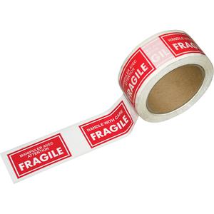 Pre-Printed Message Tapes - White on Red, 1-7/8", Non Removable, Roll, Rectangular, Fragile Handle With Care, 60, Plastic, Bilingual